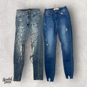 Women's Distressed Skinny Jeans Bundle Size 24 Unbranded 2 Pairs Denim Pants